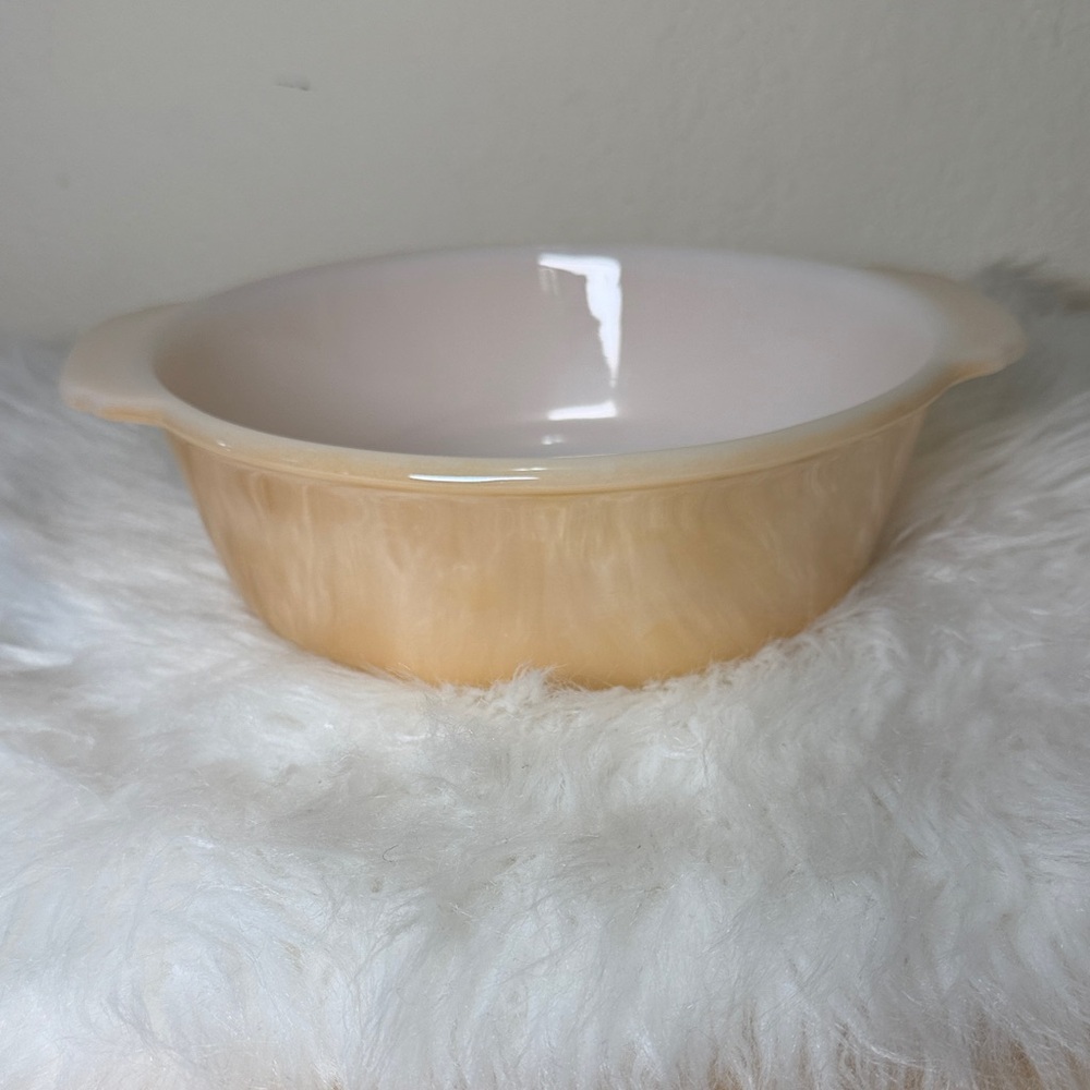 Vintage Anchor Hocking Fire King Ovenware Peach Lustre Casserole.